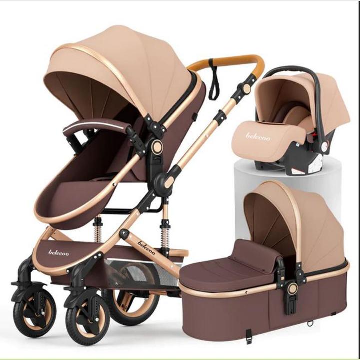 Belecoo Baby Stroller 2 in 1/3 in 1 High Landscape Pushchair Reclining Baby Carriage Foldable Pushchair Cradle Puchair