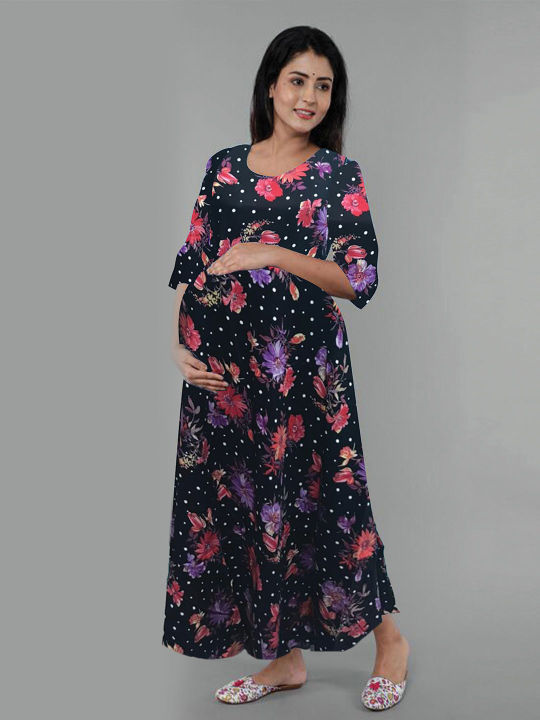 Linen%20Double%20Zipper%20Brest%20Feeding%20Maternity%20Kuchi%20Maxi%20For%20Women%20-%20Image%204