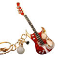 rhinestone small guitar car keychain female Korean version creative bag pendant metal key chain ring foreign trade gifts wholesale.