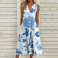 2024 Summer New Amazon Foreign Trade Wish Independent Station Fashion Pocket V-neck Stripe Sleeveless Casual Dress. 
