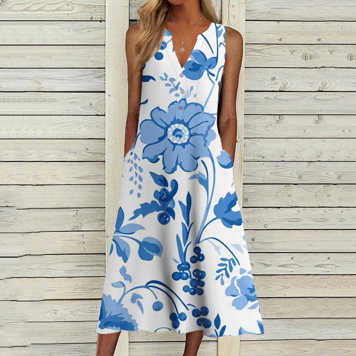 2024%20Summer%20New%20Amazon%20Foreign%20Trade%20Wish%20Independent%20Station%20Fashion%20Pocket%20V-neck%20Stripe%20Sleeveless%20Casual%20Dress%20-%20Image%205