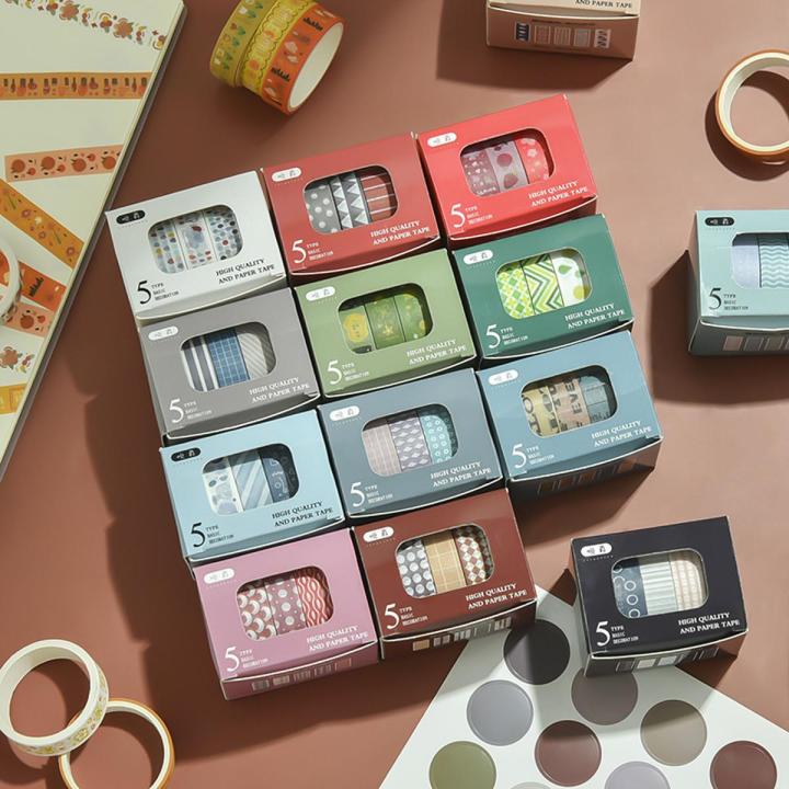 RHS Online 5 Rolls/Set Basic Decoration Series Washi Tape Decorative Masking Tapes Sticky Paper Tape for Journals Diary DIY Crafts Gift