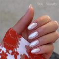 24pcs Almond Milk Yellow Chrome Powder Nails Fashion Wave Design False Nail Art Removable Waterproof Press on Nail Tips. 