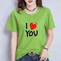 [ In stock ] Summer Korean Style Women's Clothing English I LOVEYOU Short Sleeve T Loose Slimming round Neck Pullover Bottoming Shirt. 