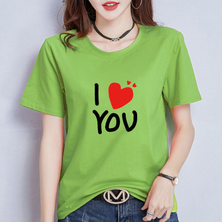 %5B%20In%20stock%20%5D%20Summer%20Korean%20Style%20Women's%20Clothing%20English%20I%20LOVEYOU%20Short%20Sleeve%20T%20Loose%20Slimming%20round%20Neck%20Pullover%20Bottoming%20Shirt%20-%20Image%202