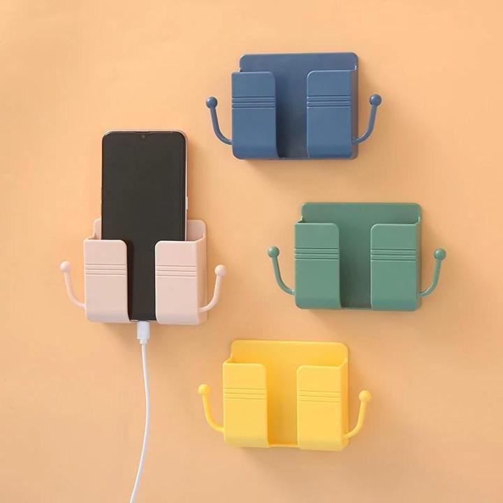 1pcs Wall Mounted Organizer Storage Box Remote Control Mounted Mobile Phone Plug Wall Holder Charging Multifunction Holder Stand - cloth stand