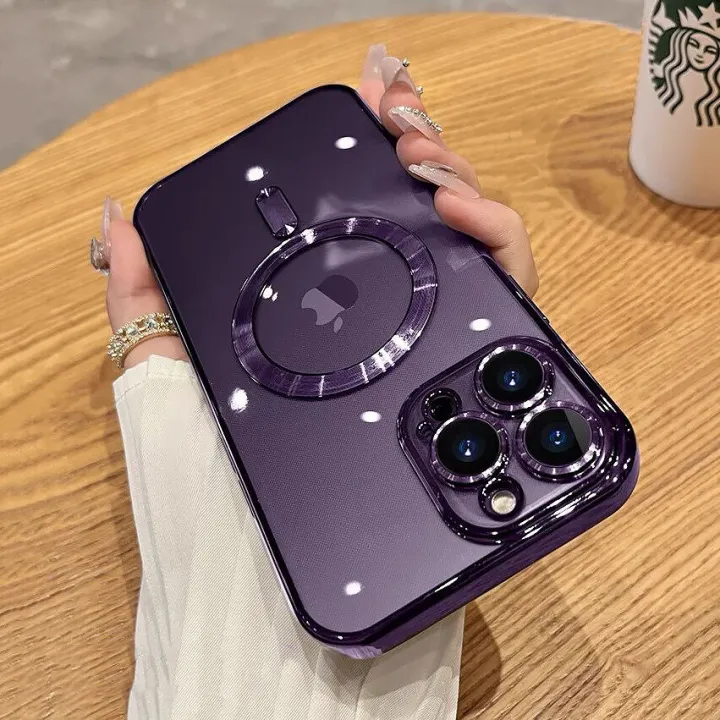 Transparent%20Shockproof%20Phone%20Cover%20With%20Lens%20Films%20For%20iPhone%2015%2014%2013%2012%2011%20Pro%20Max%20XS%20XR%20X%20Magsafe%20Plating%20Anti-fall%20Clear%20Phone%20Case%20Wireless%20Charging%20Magnetic%20Phone%20Casing%20Full%20Cover%20-%20Image%202