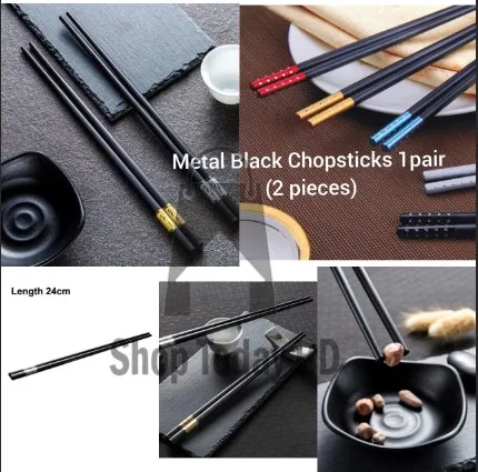 Metal%20Chopsticks%20Black%20Stainless%20Steel%20Reusable%201%20Pair%20-%20Image%202