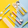 Toddler Cutlery Anti-oxidation No Groove Design Toddler Cutlery with Fork Spoon Chopsticks. 
