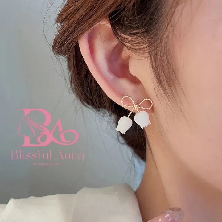 White%20Color%20Bowknot%20Tulip%20Flower%20Stud%20Earrings%20For%20Women%20-%20Image%205