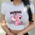 Disney Cartoon Women Tops Stich Crop Top Fashion T-shirts Lilo Stitch Kawaii Tshirts Cute Print Casual Men T-shirt Ladies Blouse.