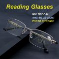Outdoor Near-far dual-purpose Photochromic Reading Glasses Women Men Progressive Multifocal Anti Blue Ray Finished Spectacles.