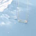 Genuine 925 Sterling Silver Safety Pin Necklace for Women Crystal Pin Shape Necklaces Charms Jewelry Necklace for Women Pendants.