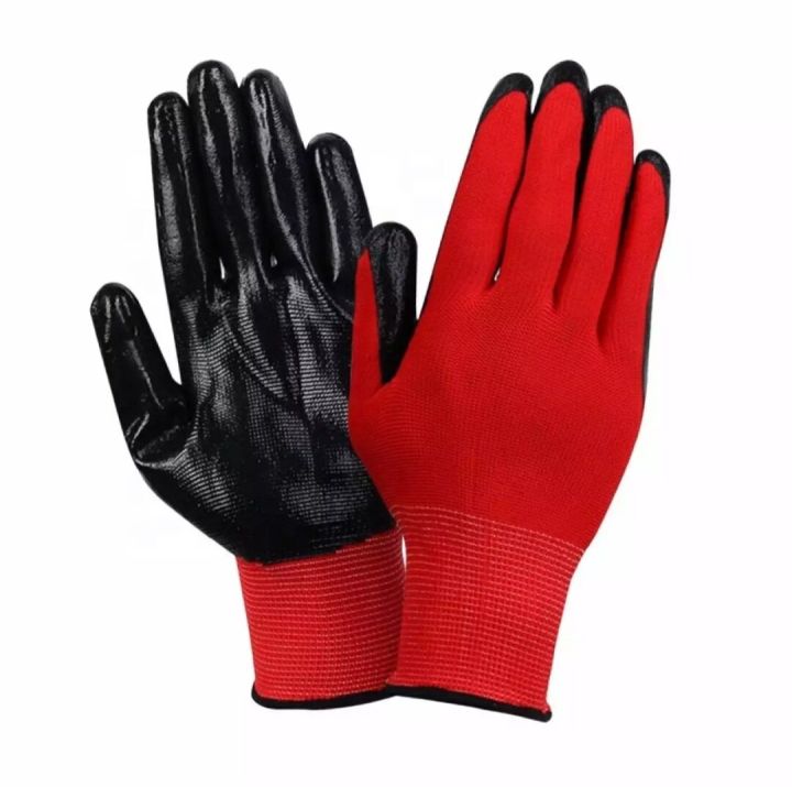 Red Nylon Rubber Coated Nitrile Glove, for Industrial