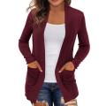 Thin Cardigan Women Sweater Polyester Warm Open Front Casual Knitted Autumn Clothes Women Cardigan for Dating Black xxxl.