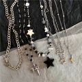 Kpop Goth Vintage Cool Y2K Star Pendant Beaded Silver Color Chain Necklace For Women Men Aesthetic Grunge EMO Jewely Accessory.