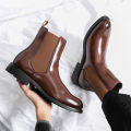 British Style Chelsea Boots Men Mid Calf Dress Shoes Business Formal Ankle Boots Antumn Bota Masculina Split Leather Shoes KEEMEEUYZO. 