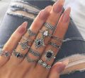 15 Pcs/sets Lotus Flower Black Rhinestone Vintage Antique Rings Sets for Women.