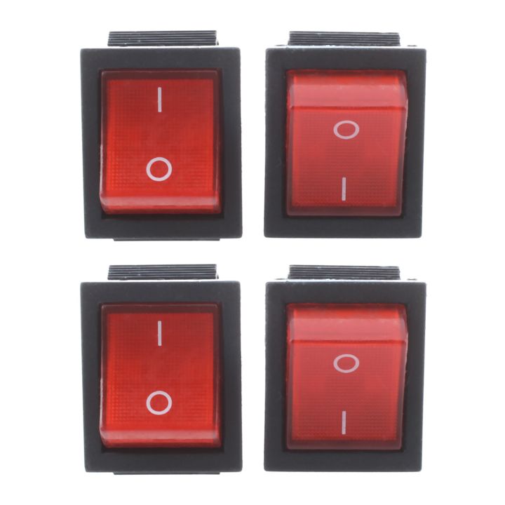NXFDSIOZ 16A/250VAC 20A/125VAC Red Indicator Light 4 Pin ON/OFF DPST Rocker Switch 4 Pcs