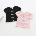 Children Tops Summer Girls Baby Bow Solid Color T-Shirts.
