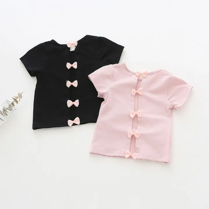 Children%20Tops%20Summer%20Girls%20Baby%20Bow%20Solid%20Color%20T-Shirts%20-%20Image%203