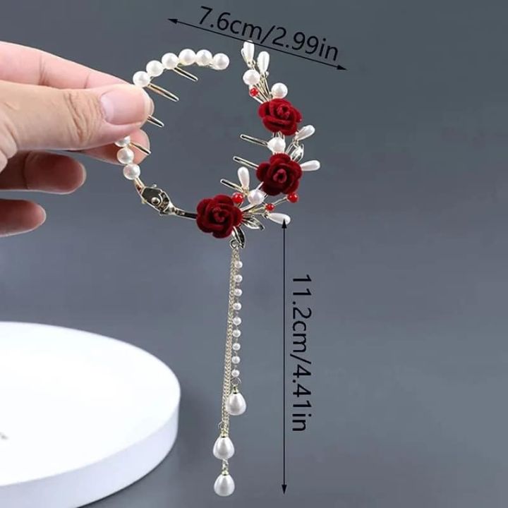Refined%20Taste%20-%20Retro%20Rose%20Fixed%20Plate%20Hair%20Set%20Pearl%20Tassel%20Meatball%20Hair%20Clamp%20Hair%20Clip%20For%20Women%20/Girls%20-%20Durabilty%20Assured%20-%20Image%203