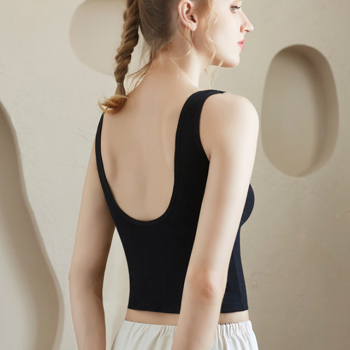 New%20One-Piece%20with%20Chest%20Pad%20U%20Backless%20Small%20Sling%20Women's%20Short%20Inner%20Wear%20Outer%20Wear%20Sexy%20Beauty%20Back%20Bottoming%20Vest%20-%20Image%203
