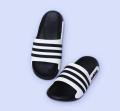 Men’s Adidas-PUMA Style Black & White Slide Slippers – Lightweight, CoMen’s Black & White Striped Casual Slides –.