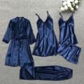 Sleepwear Female 5/4/2PCS Pajamas Set Satin Pyjamamas Lace Patchwork Bridal Wedding Nightwear Rayon Home Wear Nighty&Robe Suit.