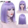 FAVE Wig With Bangs Light Purple Shoulder Length Synthetic Hair Bob Straight Hair For Black And White Women Daily Life Party. 