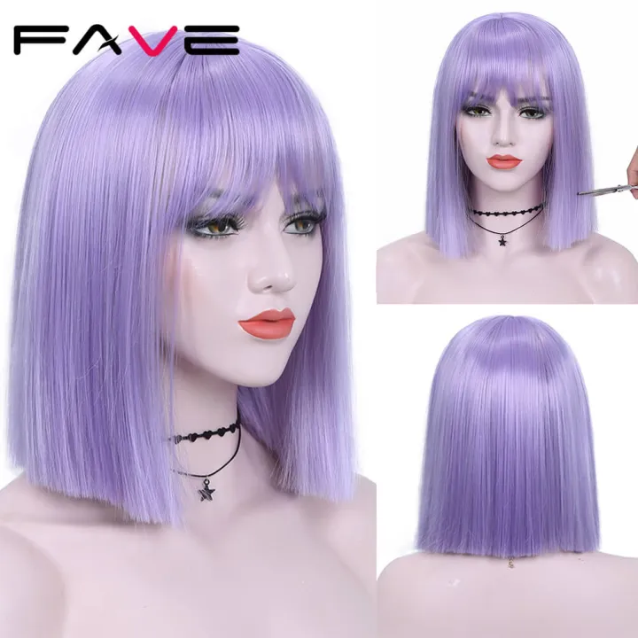 FAVE%20Wig%20With%20Bangs%20Light%20Purple%20Shoulder%20Length%20Synthetic%20Hair%20Bob%20Straight%20Hair%20For%20Black%20And%20White%20Women%20Daily%20Life%20Party%20-%20Image%203