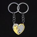 2Pcs Puzzle Cat Keychain Couple Lover Animal Matching Keyring Pendants Valentine's Day Gift Stainless Steel Love Heart Key Chain.