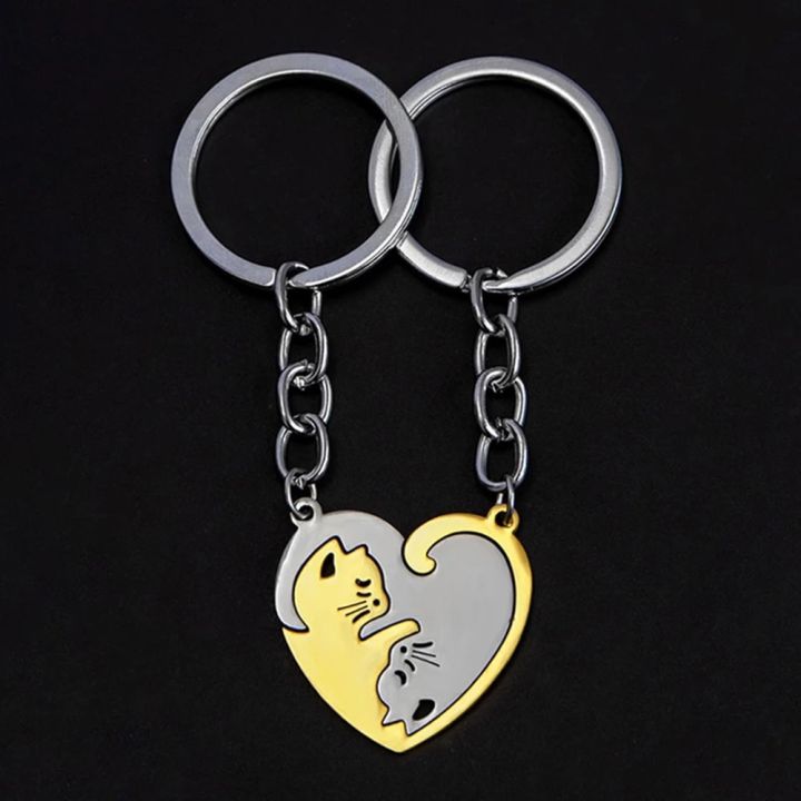 2Pcs%20Puzzle%20Cat%20Keychain%20Couple%20Lover%20Animal%20Matching%20Keyring%20Pendants%20Valentine's%20Day%20Gift%20Stainless%20Steel%20Love%20Heart%20Key%20Chain%20-%20Image%202
