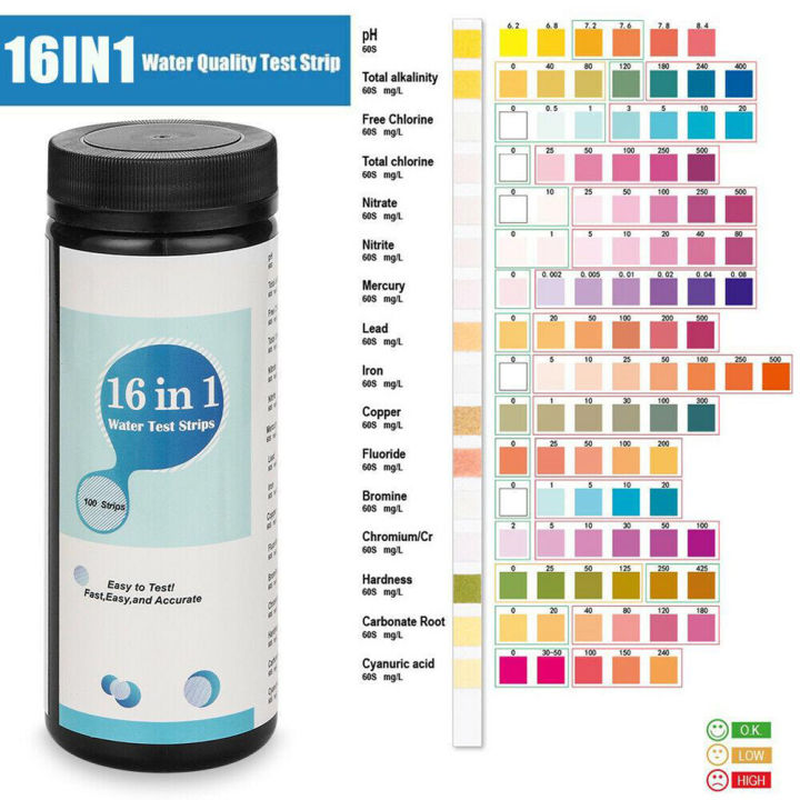 Water Testing Color Chart 16 In 1 Drinking Water Test Kits Strip Home Water Quality Test Swimming ...