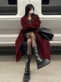 Women's 2024 Spring New High-end Christmas Red Loose Long Coat Windbreaker Thick Warm Lace-up Coat Outwear Female Fashion Jacket. 