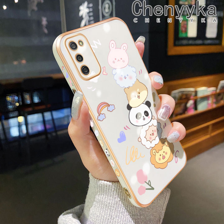 Chenyyka For Samsung galaxy A04 M04 F04 A04E A03 Core A03S Case Cartoon Cute Animal Luxury Plating Side Edge Pattern Shockproof Phone Cases Soft Silicone Square Camera Lens Protection Cover