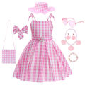 Girls New Movie Barbi Costume Margot Robbie Barbe Pink Top+Trousers Kids Halloween Cospaly Children Clothes. 