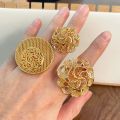 Big Flower Ring Gold Plated Adjustable Size Dubai Arabic Wedding Bands Ethnic Wedding Jewelry Size Rings for Women Plus Size.