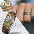 SC Vintage Gothic Sunflower Totem Rings Man Antique Silver Wide Band Rings Fashion Engraved Flower Dragonfly Rings for Men.