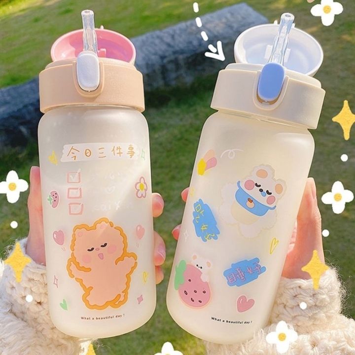 tumbler water bottle for school tumbler for kids Cute Kawaii Frosted Sippy Glass Water Bottle Korean Cartoon Bounce Cover Cups Portable Leakproof Girl Straw Water Cup For Kids