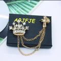Rhinestone Crown Tassel Brooch Lapel Pins For Men Suit Shirt Jewelry Accessories. 