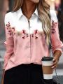 2024 Summer Flower Printed Long Sleeved T-Shirt Women Loose Elegant Tops Office Lady Vacation Beach Casual Sweet Blouse. 