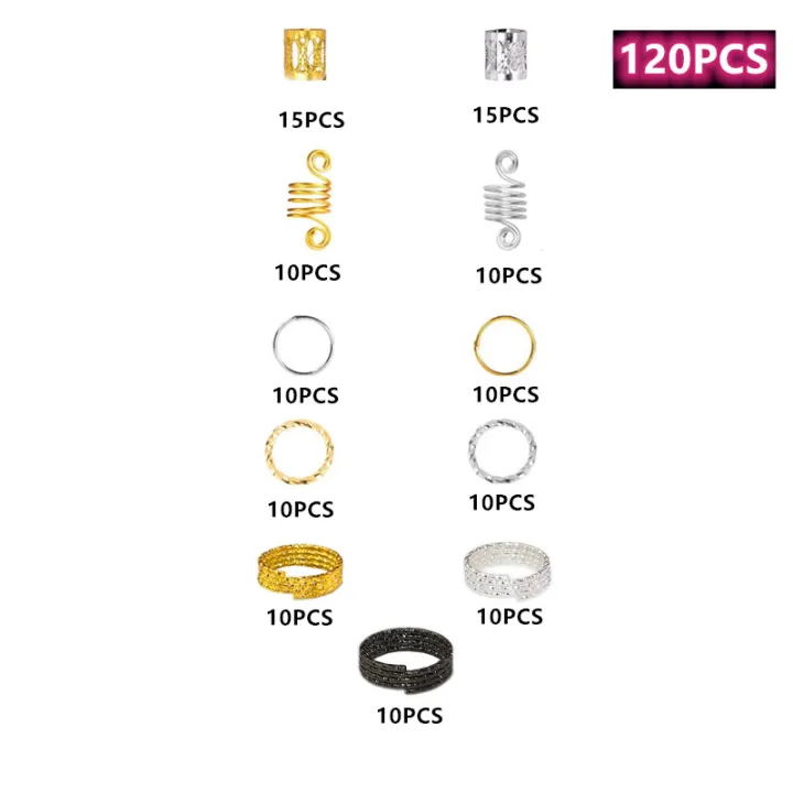 60-170pcs%20Hair%20Braid%20Dreadlock%20Beads%20Cuffs%20Clips%20Braid%20Spiral%20Braid%20Hair%20Extension%20for%20Accessories%20Hair%20Ring%20Mixing%20-%20Image%207