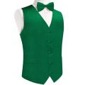 Satin Solid Green Vest for Men Silk Suit Pre-tied Bow Tie Set Wedding Busines Formal Tuxedo Sleeveless Male Waistcoat Blazer. 