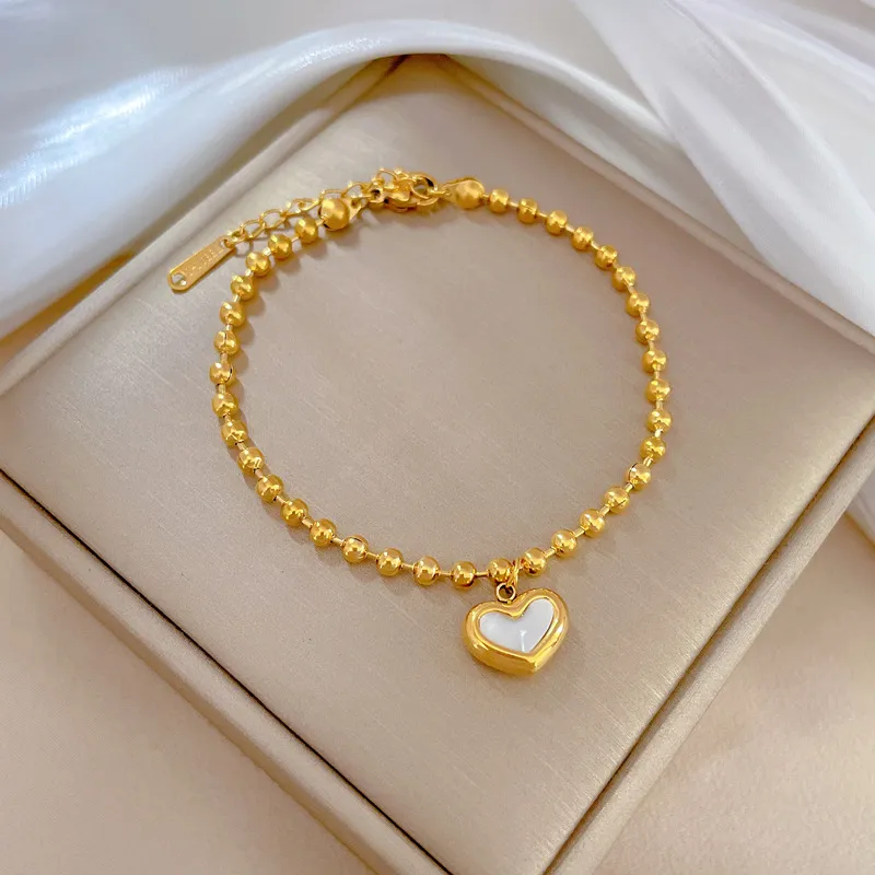 Luxury Women Heart Bracelets Gold Plated Jewelry Vintage Stainless Steel  Bracelet