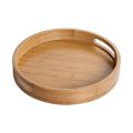 NAMUNY Round Serving Tray with Handles - Wooden Bamboo Circle Tray for Coffee Table, Food, Ottoman 11.81 Inch X 1.57 Inch.