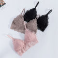 Fimage Youzhi French Style Lace Triangle Cup Thin Bra Silk Wireless Underwear Women's Sexy Beauty Back Bra.