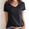 Solid Basic Short Sleeve Womens Tshirt Casual Black White Fashion Crop Top T Shirt Ladies Fashion Korean Tee Shirt O-V Neck. 