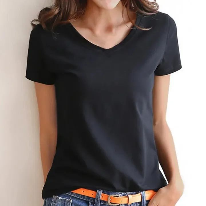 Solid%20Basic%20Short%20Sleeve%20Womens%20Tshirt%20Casual%20Black%20White%20Fashion%20Crop%20Top%20T%20Shirt%20Ladies%20Fashion%20Korean%20Tee%20Shirt%20O-V%20Neck%20-%20Image%202
