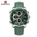 Naviforce 9197 Dual Time Military Wristband Watch for Men Silver Green.